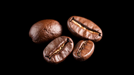 Obraz premium Rich coffee beans on dark background, showcasing their texture and shine, perfect for coffee lovers and culinary enthusiasts