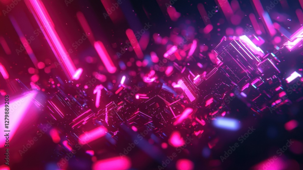 Fototapete a glowing cyber graph with sharp angles, displaying a broken stock trend with digital details and ro