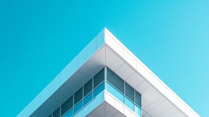 Obraz premium Modern building corner against clear sky. Architectural detail. Potential use Stock photo
