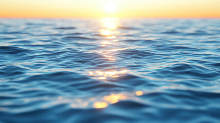 serene ocean waves reflect warm hues of sunset, creating tranquil atmosphere. gentle ripples and shimmering water evoke sense of peace and beauty