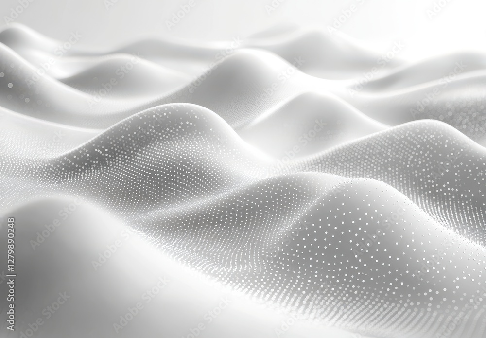 Poster abstract 3d white waves with dots and smooth curves on elegant background, symbolizing softness and 
