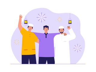 Muslims celebrates Eid festival Illustration. Eid illustration. Flat vector illustration concept.