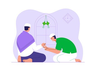 Muslim man Praying namaz Illustration. Eid illustration. Flat vector illustration concept.