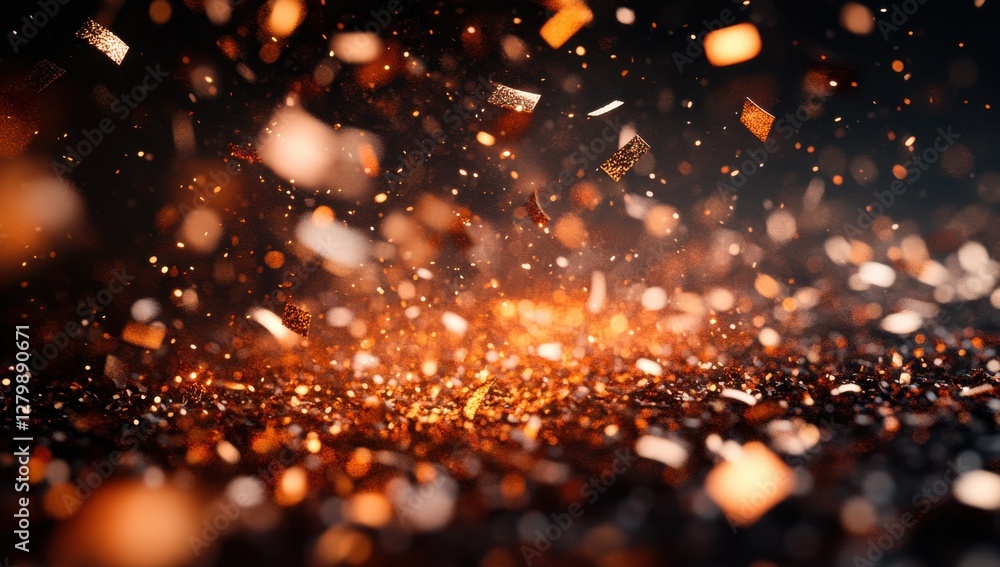 Poster abstract background of shimmering particles with a warm glow and dynamic movement creates a vibrant 