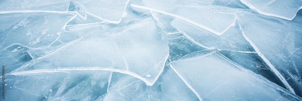 Poster intricate layers of cracked ice create a stunning natural pattern, showcasing the beauty of winter's