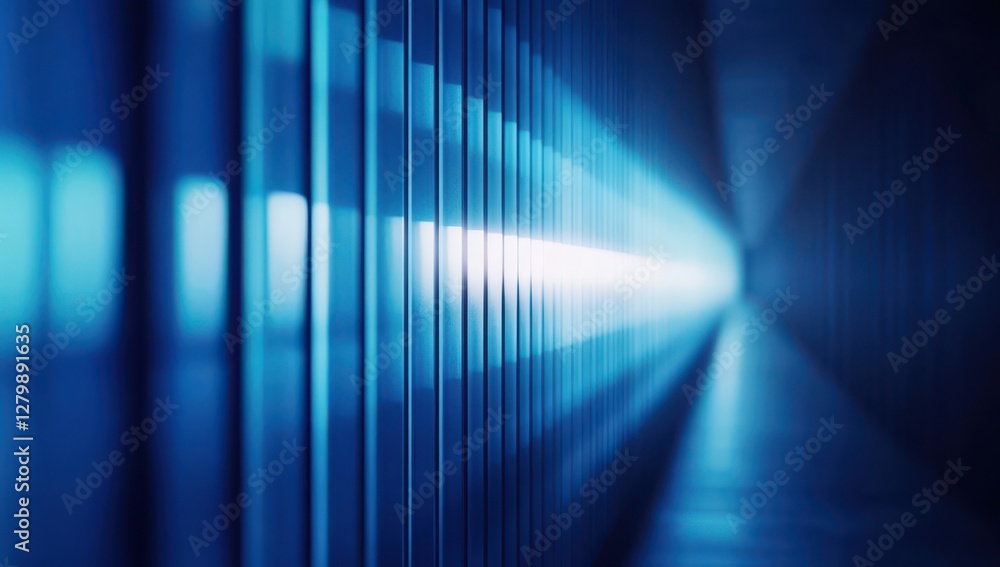 Poster abstract blue light pattern in a corridor, creating a futuristic atmosphere with sleek lines and smo
