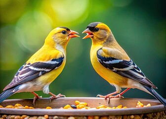 Fototapeta premium American Goldfinch enjoys a backyard buffet.