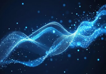 Abstract digital blue wave with glowing particles and light effects on a dark background, creating a mesmerizing visual experience