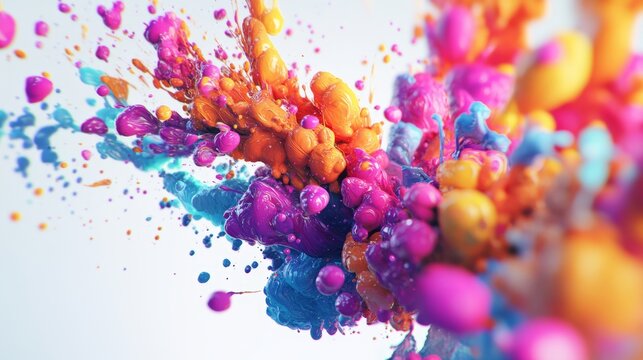 Colorful abstract bubble paint splashes in the shape of an explosion, 3D rendering illustration