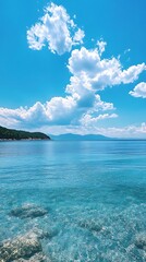 Calm sea, sunny sky, island coast, summer vacation