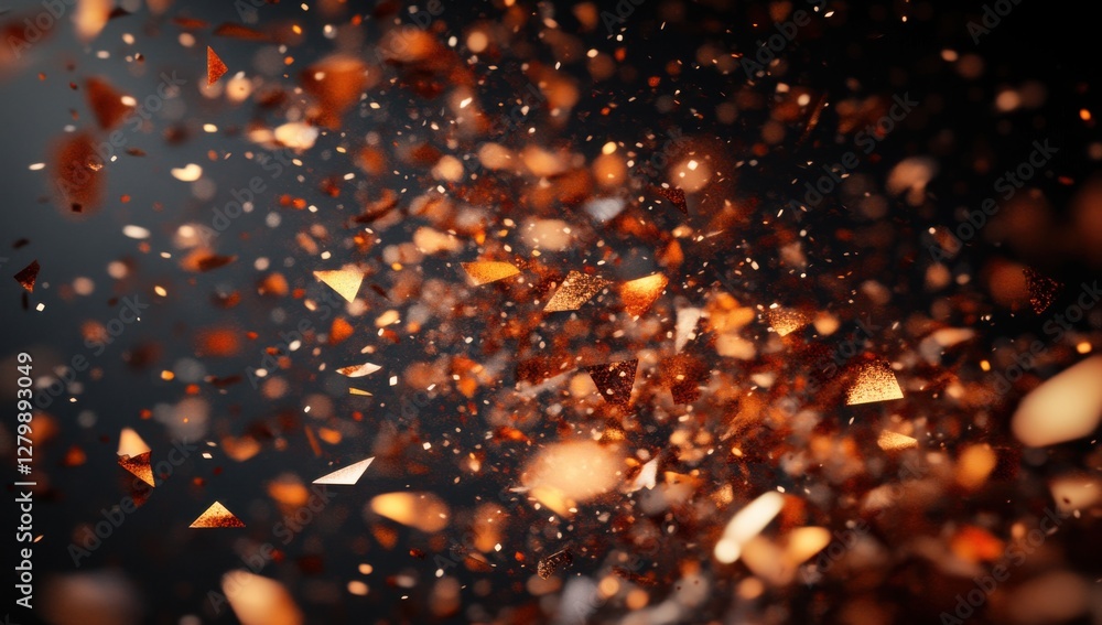 Poster abstract explosion of particles in shades of orange and brown creating dynamic texture on dark backg