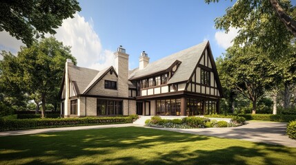 Modern Tudor Revival House Architectural Model