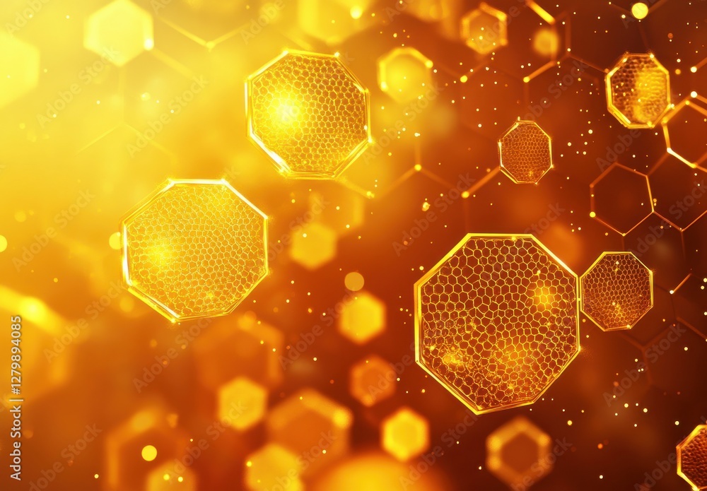 Poster abstract golden honeycomb background with hexagonal patterns and bokeh effects for creative design p