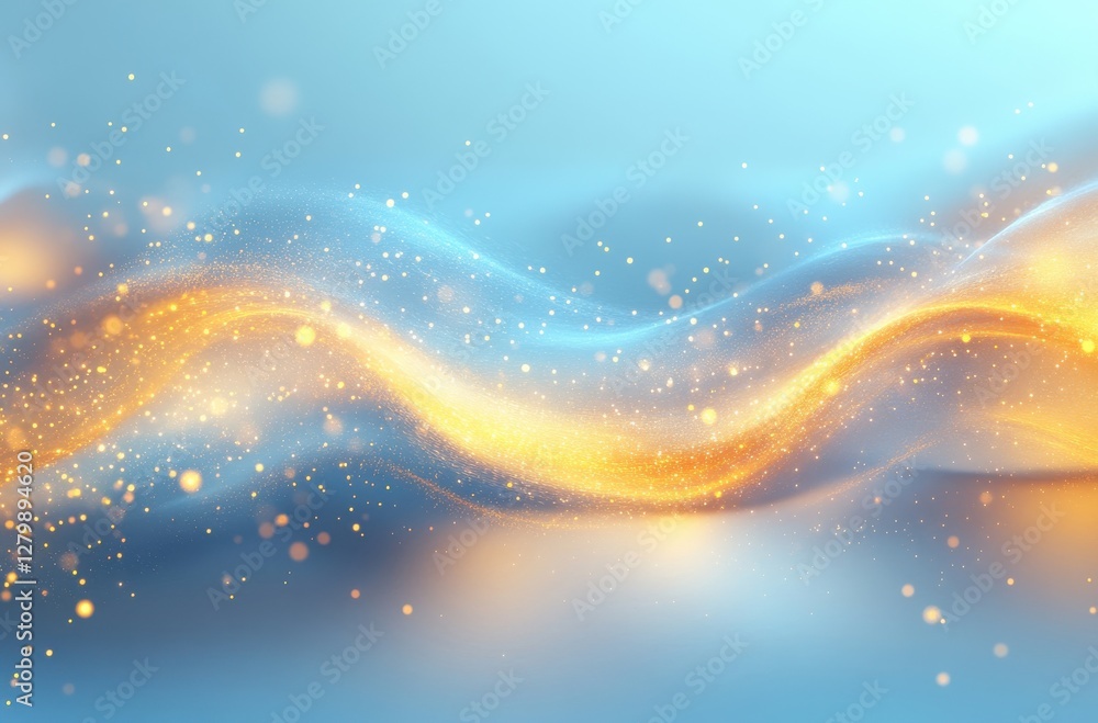 Poster abstract wave with light particles and soft color gradient for background or design use in modern di