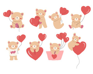 Cute Bear Holding Love Balloon Illustration
