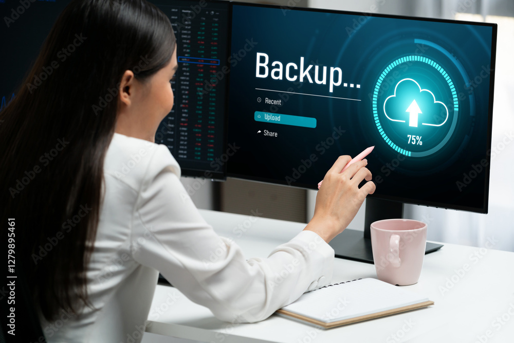 Poster backup storage data internet technology business concept. database storage cloud technology file dat
