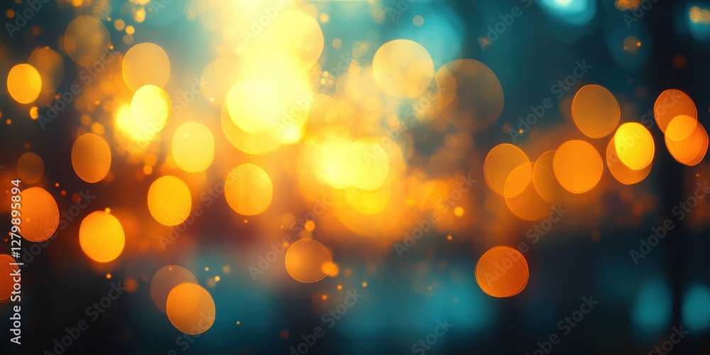Poster beautiful bokeh blur background with warm yellow and orange lights, creating a dreamy and soft atmos