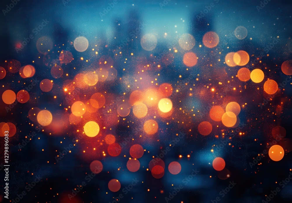 Poster beautiful bokeh light effect in urban night scene with colorful blurred lights and sparkles creating