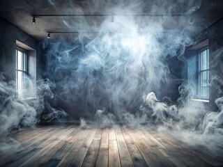 Fototapeta premium Dramatic studio shot: grey haze, empty room, ideal for moody product photography.