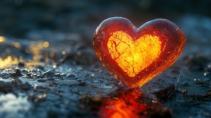 Fototapeta premium A glowing heart symbol encased in shimmering glass, symbolizing love and warmth