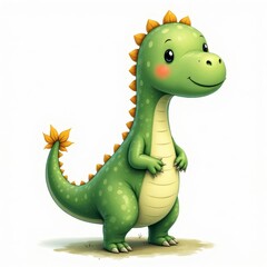 Fototapeta premium Cute green cartoon dinosaur with yellow scales