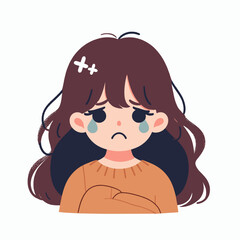 An emotional illustration of a sad woman sitting alone, conveying feelings of sorrow and loneliness. Perfect for mental health awareness campaigns, heartbreak-related content.