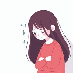 An emotional illustration of a sad woman sitting alone, conveying feelings of sorrow and loneliness. Perfect for mental health awareness campaigns, heartbreak-related content.