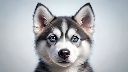 High-definition photo of an irresistibly cute husky-malamute puppy, its face resembling a playful emoji.