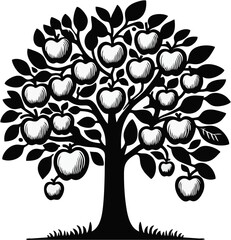 Classic Black and White Apple Tree Clipart.eps