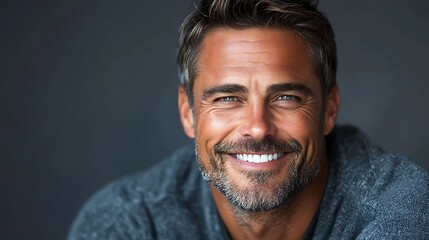 Fototapeta premium Smiling Man Portrait Studio Gray Background