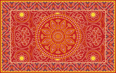 Traditional Chunri Bandhani Design Seamless Repeat Pattern on Red Background, for digital textiles designs vector borders floral patterns  for textile, cloth, fabric, warping. paper, carpet.