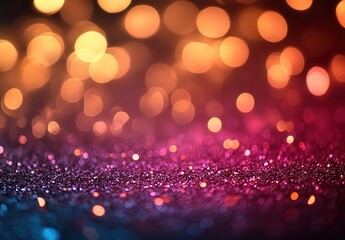 Captivating Abstract Background with Colorful Bokeh Lights and Sparkling Glitter in Vibrant Shades of Orange, Pink, and Purple for Creative Projects