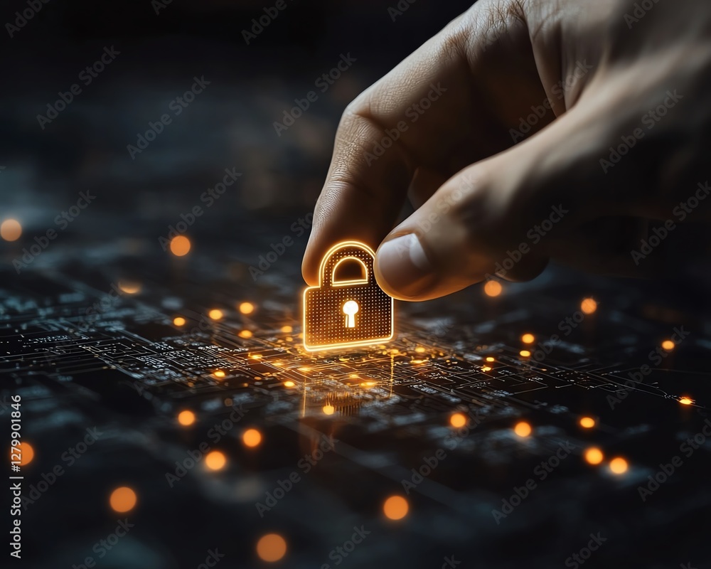 Leinwandbilder hand activating a padlock icon on a secure network, symbolizing encryption technology and protection