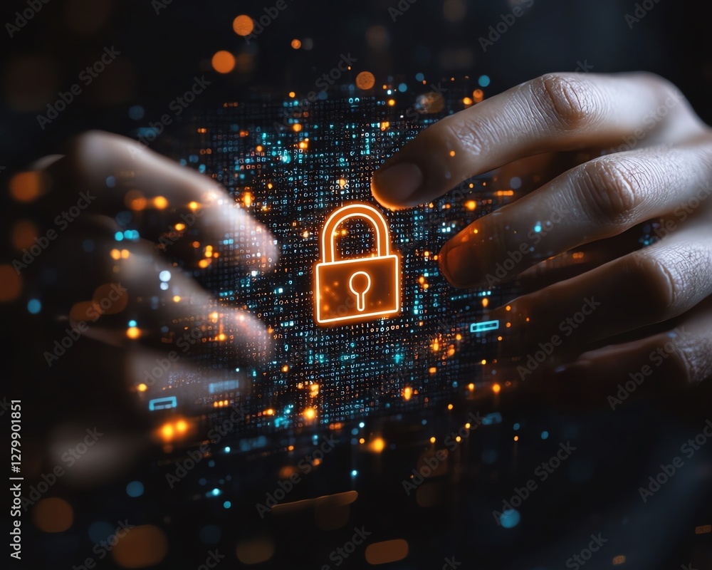 Leinwandbilder hand activating a padlock icon on a secure network, symbolizing encryption technology and protection