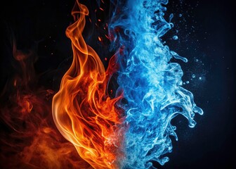 Minimalist design: a symbolic, abstract image of blue, red fire and water.