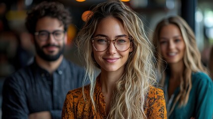 Confident woman, colleagues, cafe, teamwork, business portrait