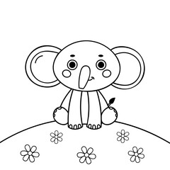 Coloring sheet cute elephant sitting. For Kids, Childrens creativity. Vector illustration for coloring book