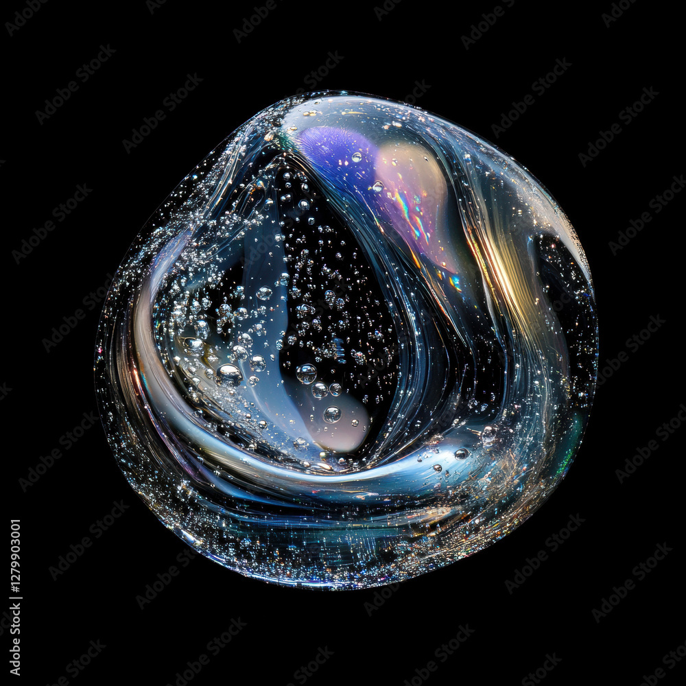 Poster a mesmerizing abstract image featuring water drops on a black background, illuminated glass spheres,