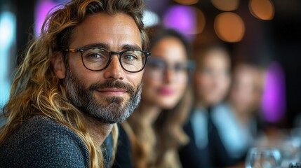 A Man Wearing Glasses Smiles Amongst Blurred Out People