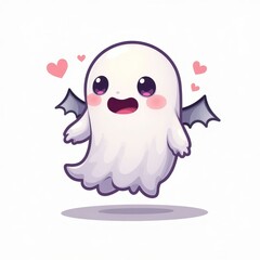 Obraz premium Kawaii ghost with bat wings and hearts