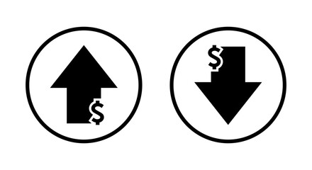 Dollar arrow growth and decline icon on circle line. USD up and down sign symbol