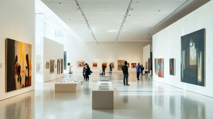 Fototapeta premium Modern Art Gallery Interior with Visitors