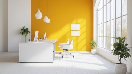 Minimalist White and Yellow Office