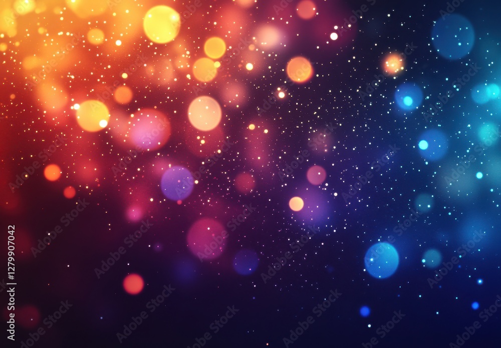 Poster colorful bokeh lights with a glittering background in warm and cool tones for abstract and artistic 