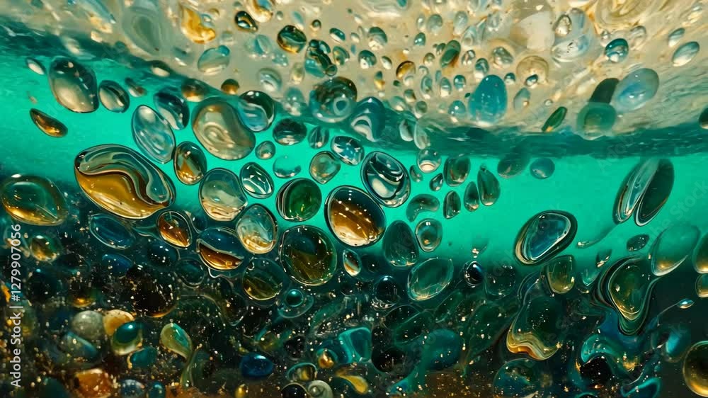 Aufkleber colorful spherical bubbles suspended in vibrant liquid display fascinating textures and reflections 