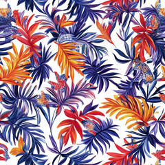 A seamless floral pattern featuring vibrant flowers and leaves, perfect for wallpaper or textile design, capturing the essence of spring and vintage aesthetics