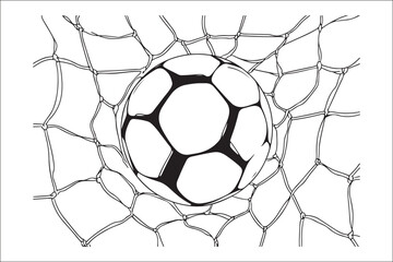 Elegant Monochrome Soccer Ball and Net Illustration – Minimalist Sports Art