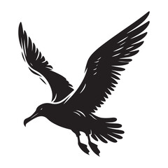 Albatross Bird Silhouette Vector Illustration, Solid White Background.