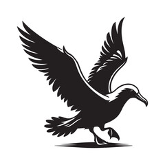 Albatross Bird Silhouette Vector Illustration, Solid White Background.