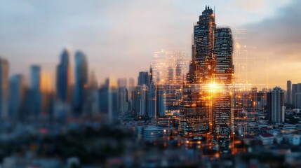Fototapeta premium Explore the Architectural Marvels of a Modern City: A Fascinating 3D Blueprint of Tall Buildings in Stunning Detail
